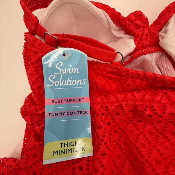 Swim Solutions Swim Dress Size 12 Bow Front Tummy Control Swimsuit Orange NWT - Picture 5 of 16